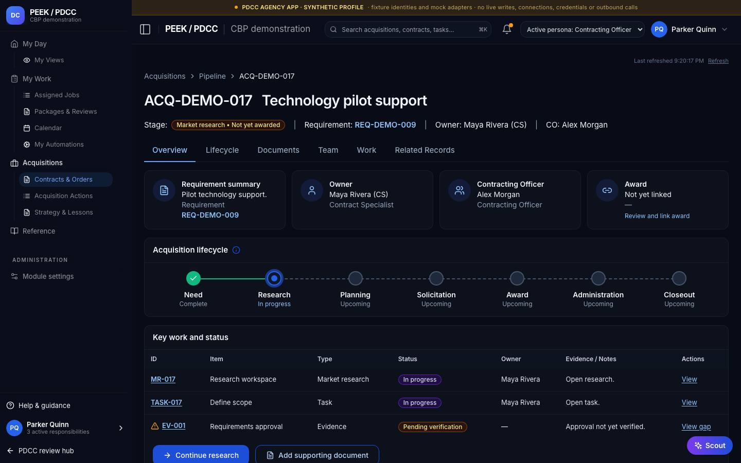 Plan review, award linking and lineage — /pdcc/acquisitions/contracts/CT-DEMO-012/acquisition