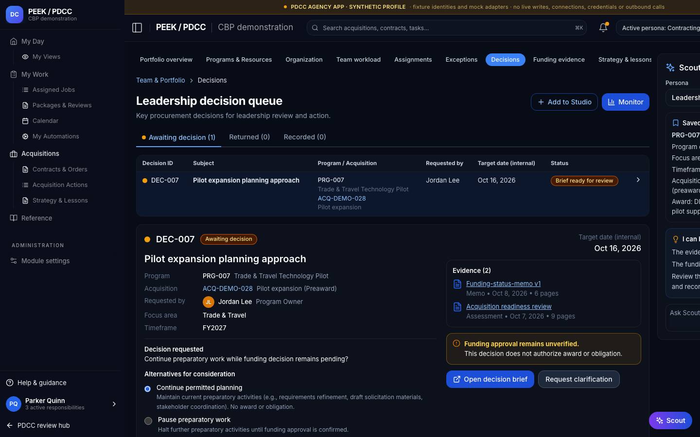 Daily briefs, decisions and workforce handoff — /pdcc/portfolio/brief