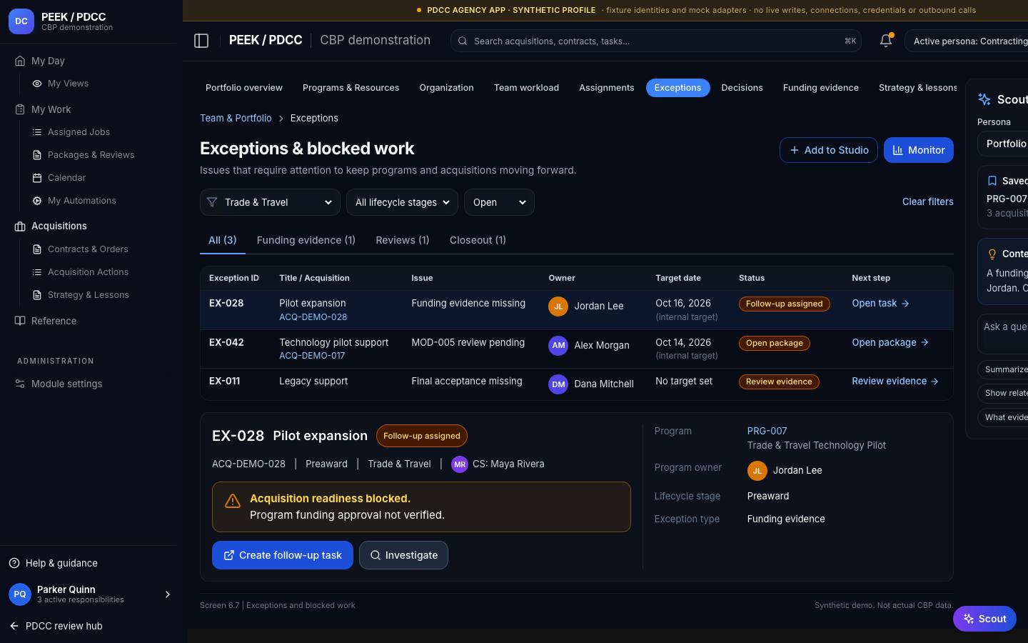 Exceptions and evidence blockers — /pdcc/portfolio/blocker