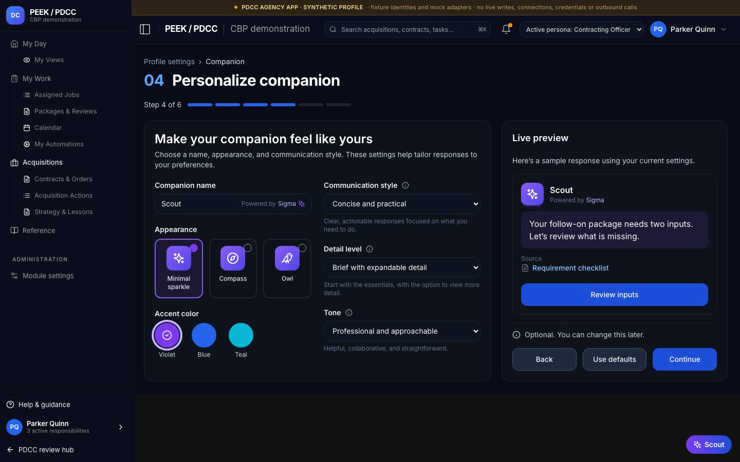 Ask Scout about your work — /pdcc/account/personalize
