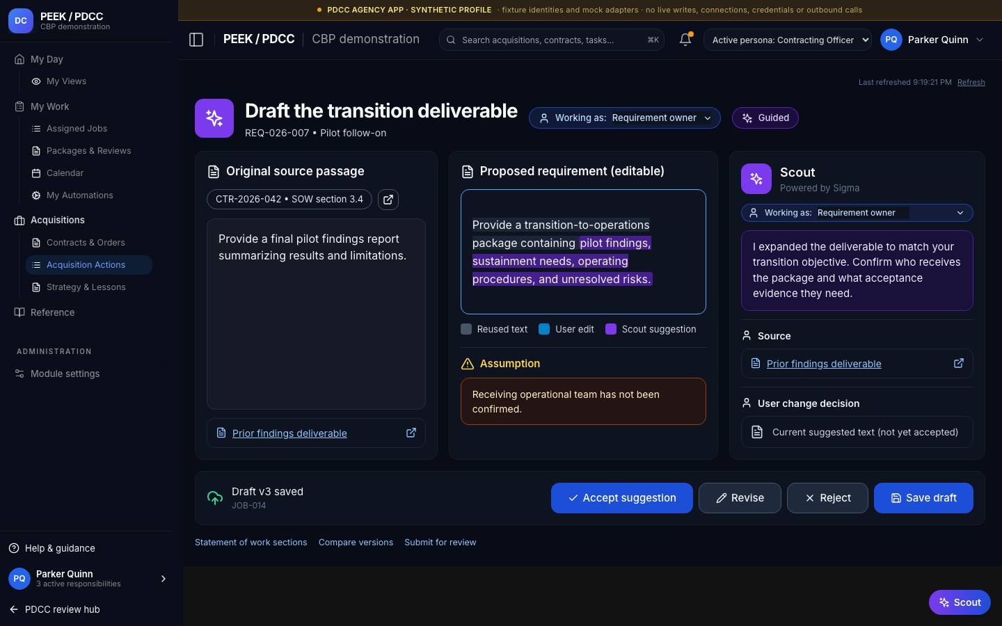 SOW, IGCE and cost inputs — /pdcc/acquisitions/actions?screen=AP03