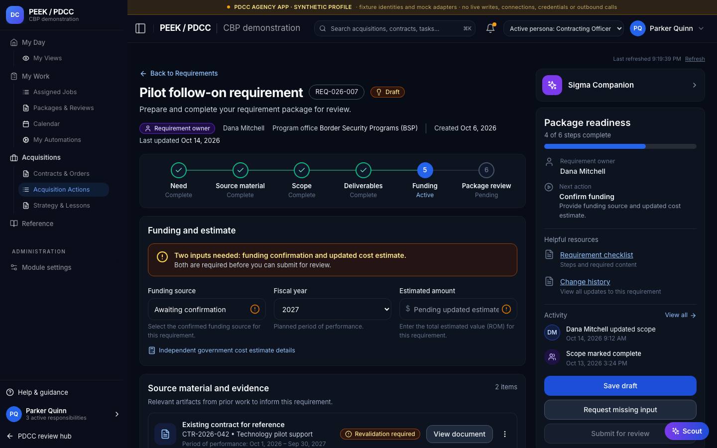 SOW, IGCE and cost inputs — /pdcc/acquisitions/actions?screen=AP04