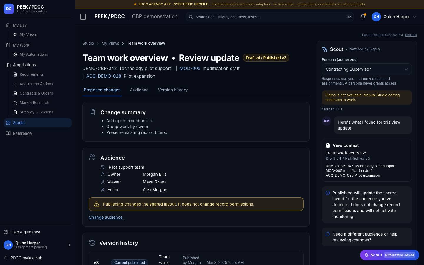 Preview, publish and version history — /pdcc/studio/history